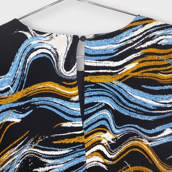 Nine West Womens Dress Sz 14 Pleated Mod 70s Trend Style Chiffon Swirl Black - Picture 3 of 12